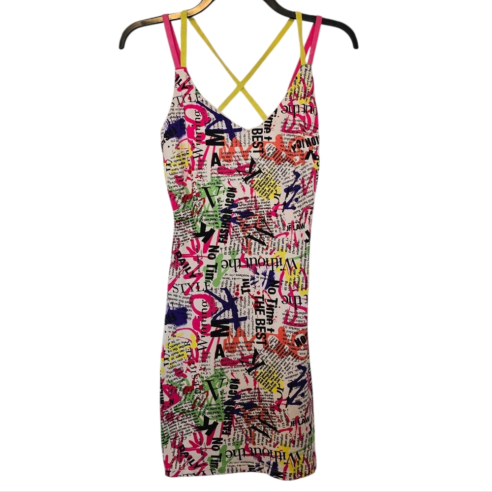 3/$15 Almost Famous Grafitti Bodycon Dress Size Small